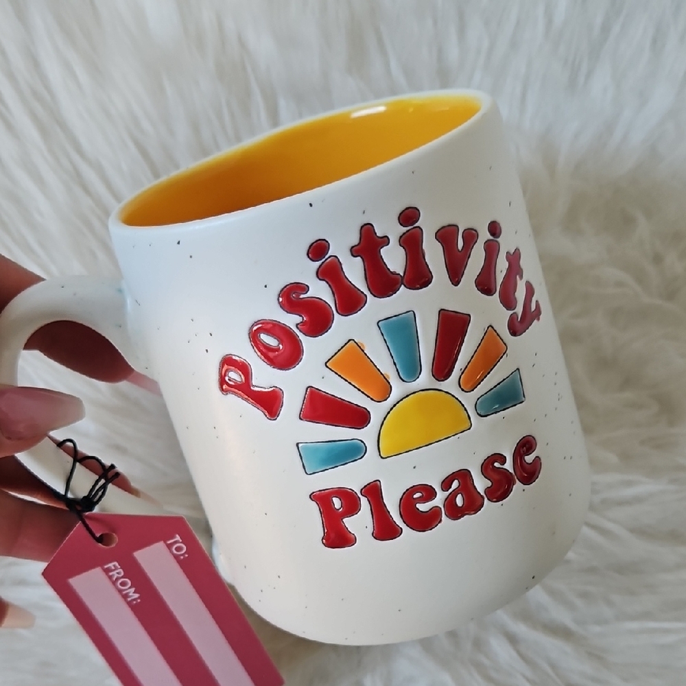 Positivity Please Ceramic Mug - White and Yellow